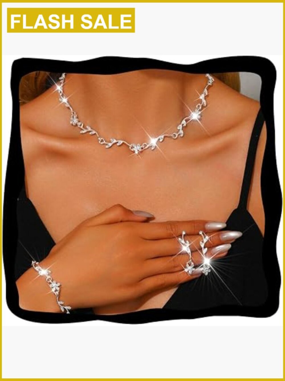 Rhinestone Flower Leaf Choker Necklace Earring Bracelet Set Wedding Prom Jewelry